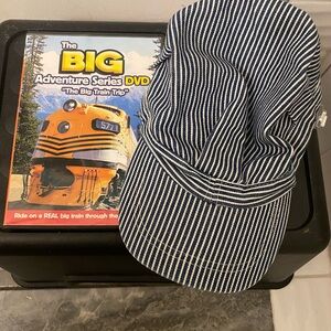 Striped Blue and White conductors Cap with train DVD